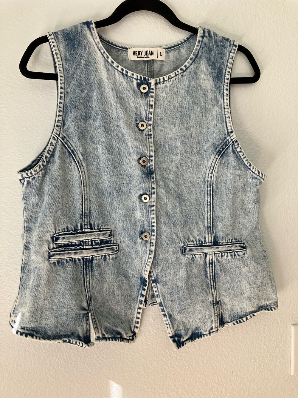 Very J Light Blue Acid Wash Denim Vest